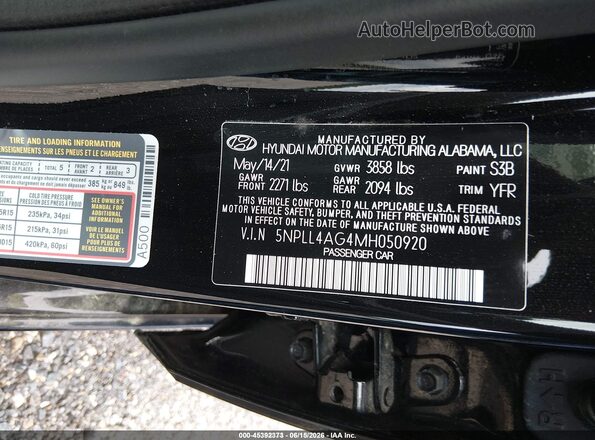 5NPLL4AG4MH050920 2021 HYUNDAI ELANTRA Black Շարժիչի բաժամունքի տեսք