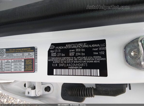 5NPLL4AG5MH048173 2021 HYUNDAI ELANTRA White Engine compartment view
