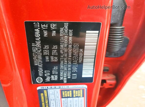 5NPLL4AG5MH050151 2021 HYUNDAI ELANTRA Red Շարժիչի բաժամունքի տեսք