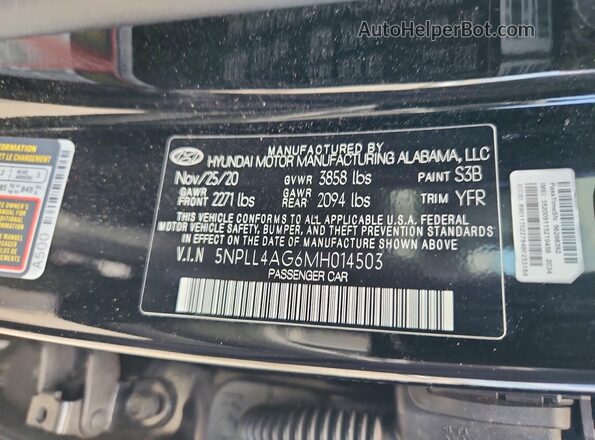 5NPLL4AG6MH014503 2021 HYUNDAI ELANTRA Black Widok komory silnika