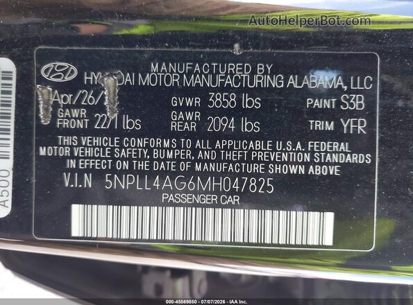 5NPLL4AG6MH047825 2021 HYUNDAI ELANTRA Черный Вид подкапотного пространства