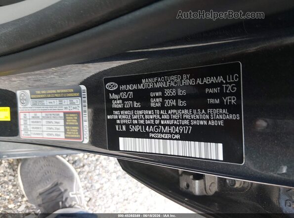 5NPLL4AG7MH049177 2021 HYUNDAI ELANTRA Gray Vista del compartimento del motor