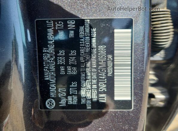5NPLL4AG7MH050698 2021 HYUNDAI ELANTRA Gray VIN կոդի պիտակի տեսք