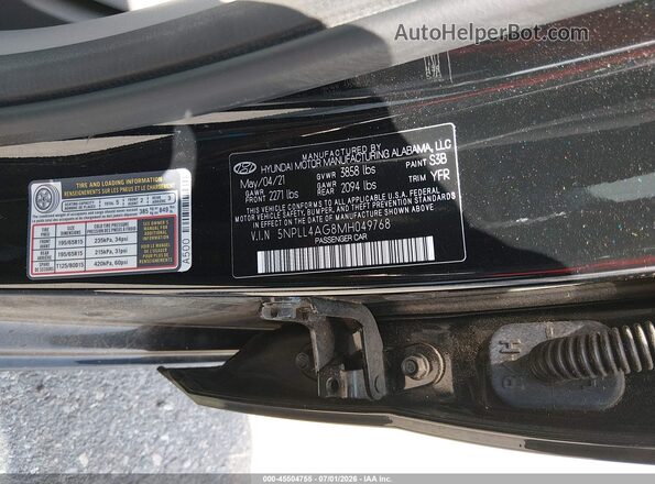 5NPLL4AG8MH049768 2021 HYUNDAI ELANTRA Black Widok komory silnika