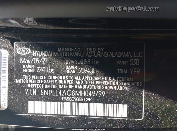 5NPLL4AG8MH049799 2021 HYUNDAI ELANTRA Black Engine compartment view