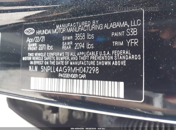 5NPLL4AG9MH047298 2021 HYUNDAI ELANTRA Black Vista del compartimento del motor