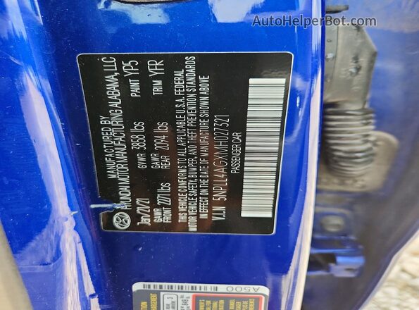 5NPLL4AGXMH027321 2021 HYUNDAI ELANTRA Blue Widok komory silnika