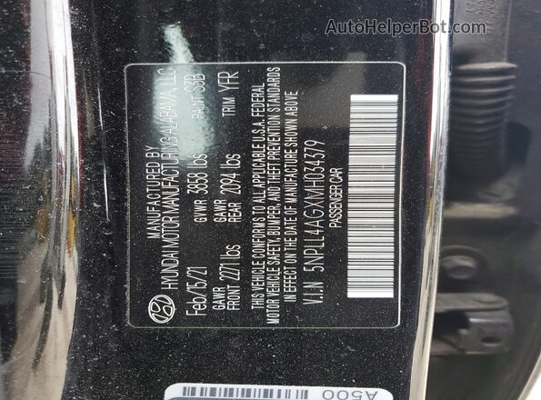 5NPLL4AGXMH034379 2021 HYUNDAI ELANTRA Black Vista de la etiqueta del VIN