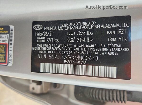 5NPLL4AGXMH038268 2021 HYUNDAI ELANTRA Silver Вид підкапотного простору