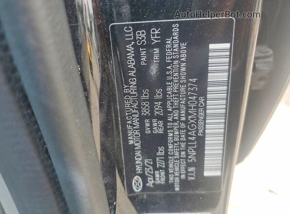 5NPLL4AGXMH047374 2021 HYUNDAI ELANTRA Black VIN կոդի պիտակի տեսք