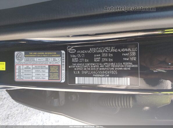 5NPLL4AGXMH049805 2021 HYUNDAI ELANTRA Black Widok komory silnika