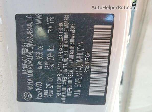 5NPLM4AG0MH012176 2021 HYUNDAI ELANTRA White Vista del compartimento del motor