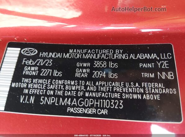 5NPLM4AG0PH110323 2023 HYUNDAI ELANTRA Red Vista del compartimento del motor