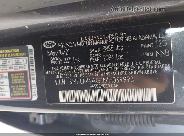 5NPLM4AG1MH039998 2021 HYUNDAI ELANTRA Gray Вид підкапотного простору