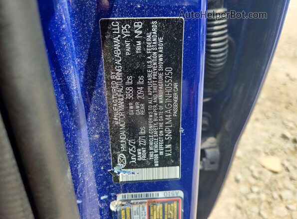 5NPLM4AG1NH055250 2022 HYUNDAI ELANTRA Blue VIN կոդի պիտակի տեսք