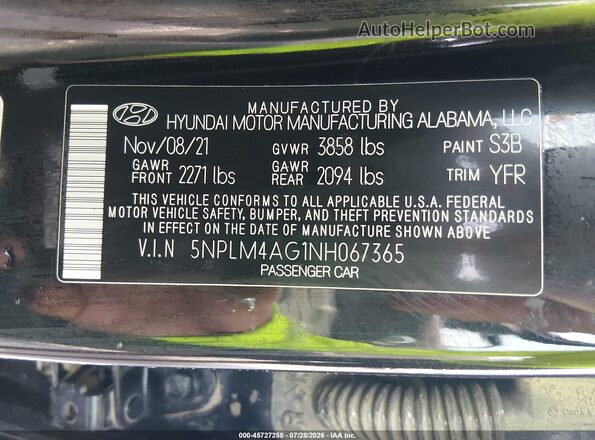 5NPLM4AG1NH067365 2022 HYUNDAI ELANTRA Black ძრავის განყოფილების ხედი