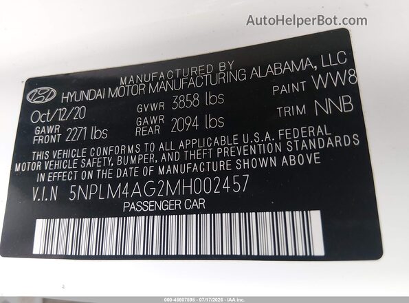 5NPLM4AG2MH002457 2021 HYUNDAI ELANTRA Белый Вид подкапотного пространства