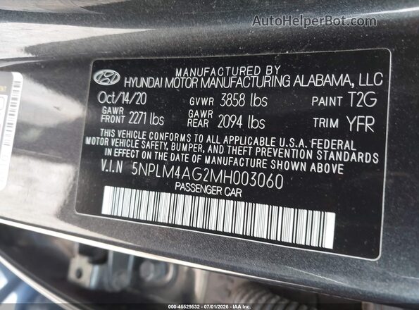 5NPLM4AG2MH003060 2021 HYUNDAI ELANTRA Gray Engine compartment view