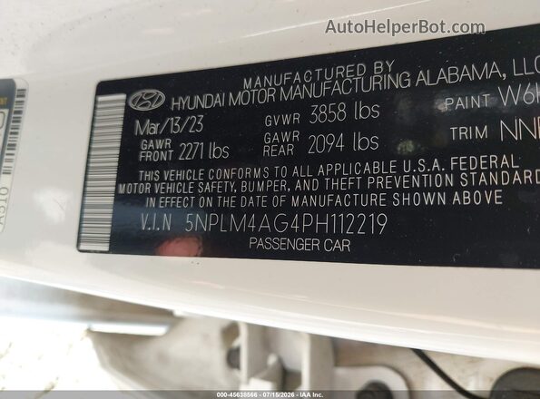 5NPLM4AG4PH112219 2023 HYUNDAI ELANTRA White ძრავის განყოფილების ხედი