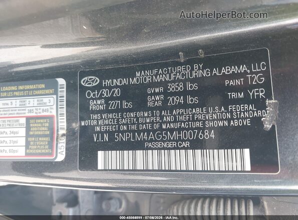 5NPLM4AG5MH007684 2021 HYUNDAI ELANTRA Gray Vista del compartimento del motor
