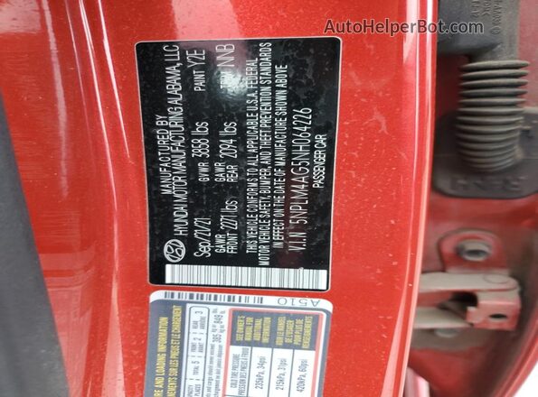 5NPLM4AG5NH064226 2022 HYUNDAI ELANTRA Red Engine compartment view