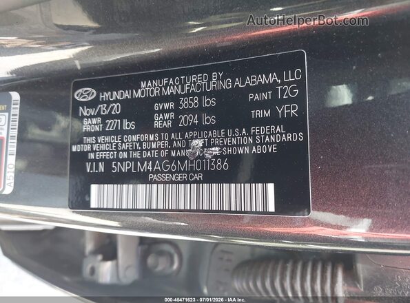 5NPLM4AG6MH011386 2021 HYUNDAI ELANTRA Gray Vista del compartimento del motor
