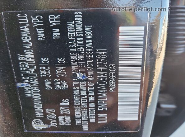 5NPLM4AG6MH029841 2021 HYUNDAI ELANTRA Black Շարժիչի բաժամունքի տեսք
