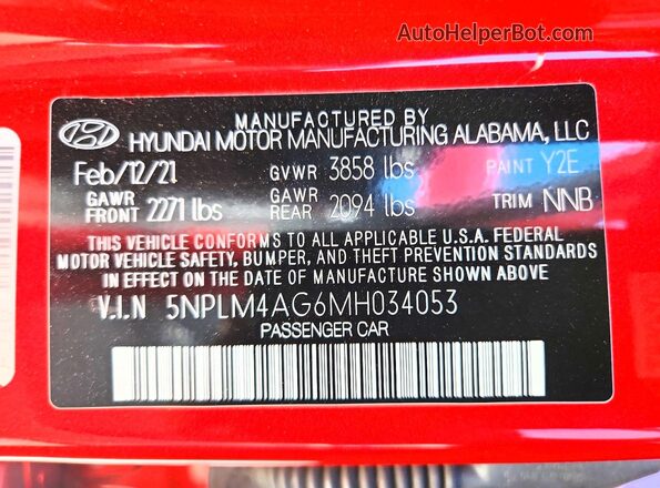 5NPLM4AG6MH034053 2021 HYUNDAI ELANTRA Red Widok komory silnika