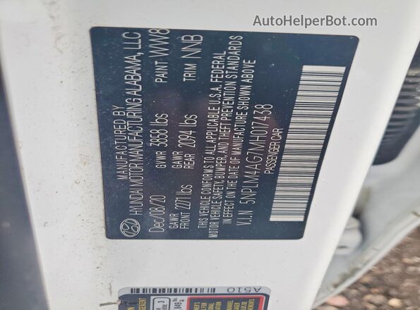 5NPLM4AG7MH017438 2021 HYUNDAI ELANTRA White ძრავის განყოფილების ხედი