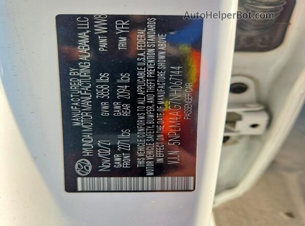 5NPLM4AG7NH067144 2022 HYUNDAI ELANTRA White Вид наклейки з VIN-кодом