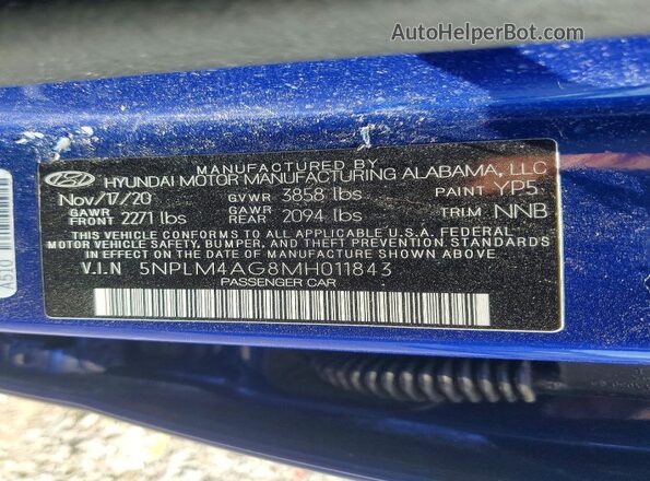 5NPLM4AG8MH011843 2021 HYUNDAI ELANTRA Blue Вид підкапотного простору