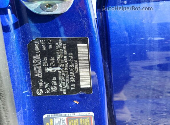 5NPLM4AG8MH036418 2021 HYUNDAI ELANTRA Blue VIN sticker view