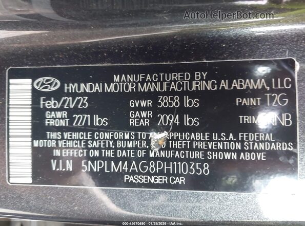5NPLM4AG8PH110358 2023 HYUNDAI ELANTRA Gray Շարժիչի բաժամունքի տեսք