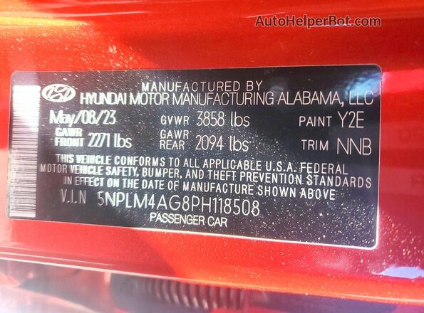 5NPLM4AG8PH118508 2023 HYUNDAI ELANTRA Maroon Vista del compartimento del motor