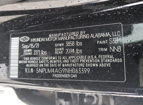 5NPLM4AG9NH063399 2022 HYUNDAI ELANTRA Черный Вид подкапотного пространства