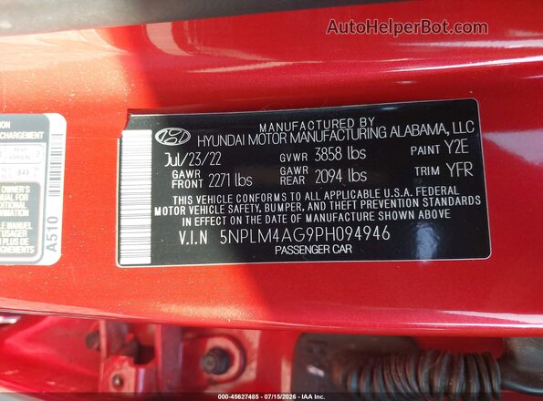 5NPLM4AG9PH094946 2023 HYUNDAI ELANTRA Red Widok komory silnika