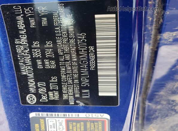 5NPLM4AGXMH017546 2021 HYUNDAI ELANTRA Blue Вид підкапотного простору