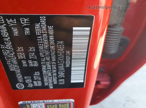 5NPLM4AGXMH046514 2021 HYUNDAI ELANTRA Red Շարժիչի բաժամունքի տեսք