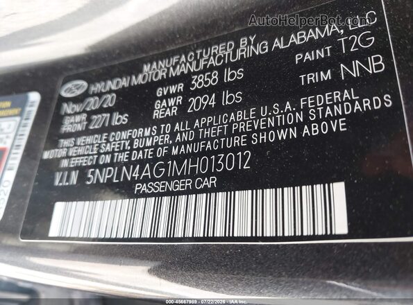 5NPLN4AG1MH013012 2021 HYUNDAI ELANTRA Black Engine compartment view