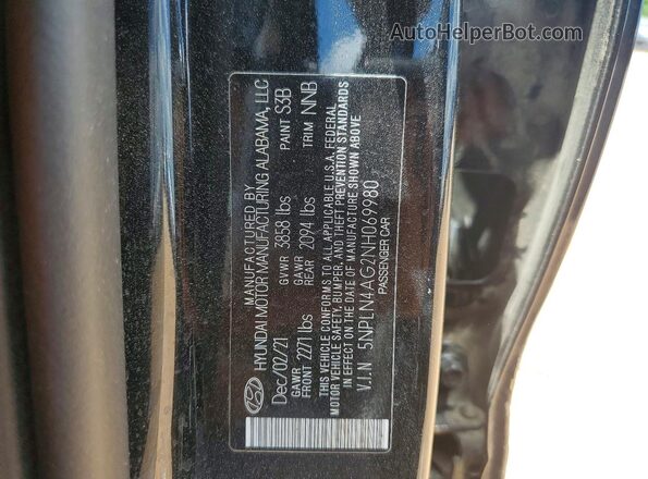 5NPLN4AG2NH069980 2022 HYUNDAI ELANTRA Black Vista de la etiqueta del VIN