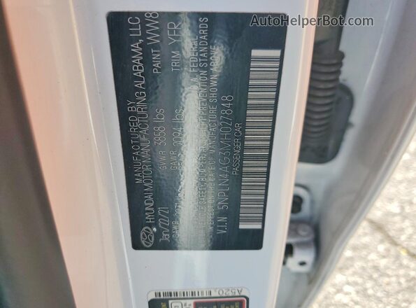 5NPLN4AG3MH027848 2021 HYUNDAI ELANTRA Белый Вид подкапотного пространства
