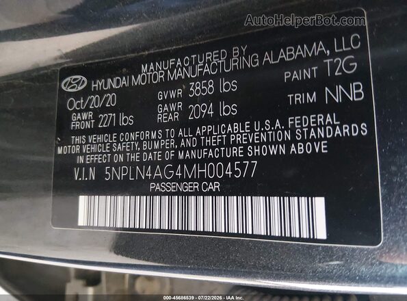 5NPLN4AG4MH004577 2021 HYUNDAI ELANTRA Серый Вид подкапотного пространства
