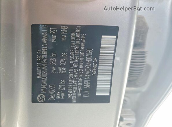 5NPLN4AGXMH017060 2021 HYUNDAI ELANTRA Серый Вид наклейки с VIN-кодом