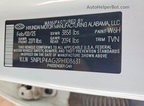 5NPLP4AG2PH108631 2023 HYUNDAI ELANTRA White Вид підкапотного простору