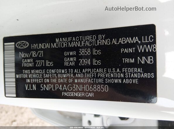 5NPLP4AG3NH068850 2022 HYUNDAI ELANTRA White Вид підкапотного простору