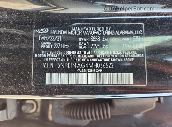 5NPLP4AG4MH036522 2021 HYUNDAI ELANTRA Black Engine compartment view