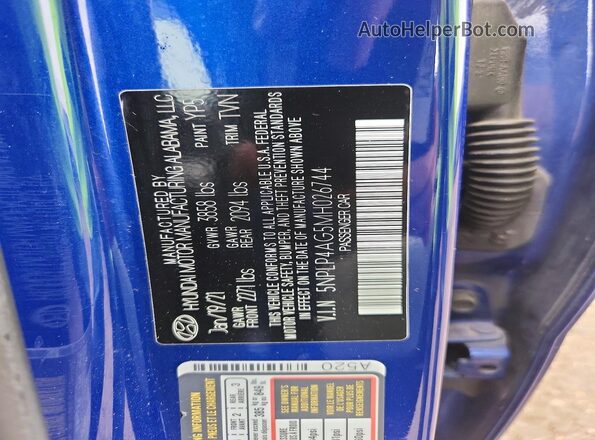 5NPLP4AG5MH026744 2021 HYUNDAI ELANTRA Blue Вид підкапотного простору