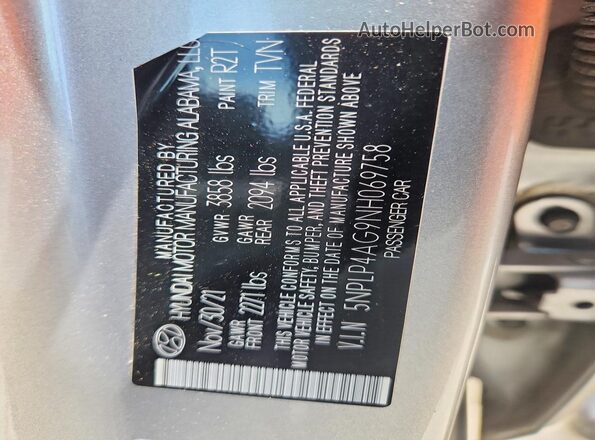 5NPLP4AG9NH069758 2022 HYUNDAI ELANTRA Silver Widok komory silnika