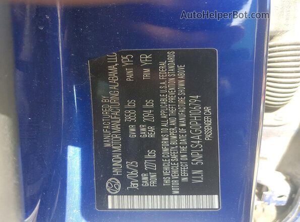 5NPLS4AG0PH106794 2023 HYUNDAI ELANTRA Blue Vista del compartimento del motor