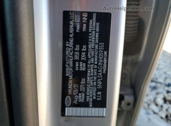 5NPLS4AG1NH059353 2022 HYUNDAI ELANTRA Silver Вид наклейки з VIN-кодом